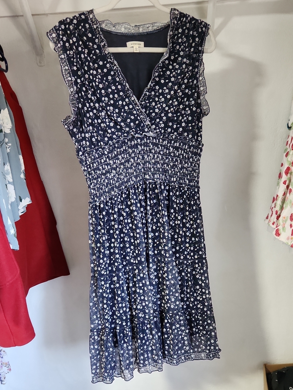 Size L Smocked Navy Floral V-Neck Sundress